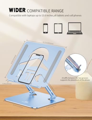 Laptop Stand Adjustable Laptop Holder for Desk, Foldable Laptop Riser Portable Computer Stand Compatible with MacBook, Lenovo, HP and All Laptops up to 16 inches Diamond Blue - color: Diamond Blue