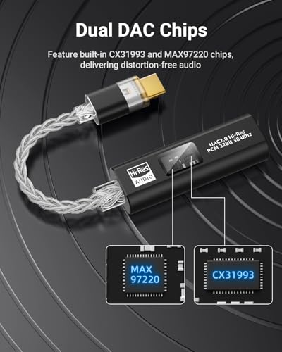 MoKo USB C to 3.5mm Jack Audio Adapter, Dual DAC Chip CX31993 & MAX97220 | Built-in HiFi Amplifier, 32bit/384KHz Hi-Res Certified, Supports In-line Controls, For Android iPhone PC Mac Switch PS5,Black - color: Black