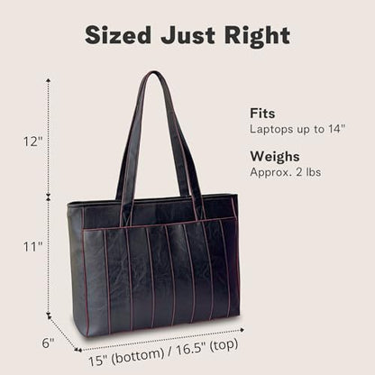 Laptop Bag for Women - 14" Vegan Leather Computer Bags for Laptops for Women - Padded Compartment - Leather Tote - color: Black