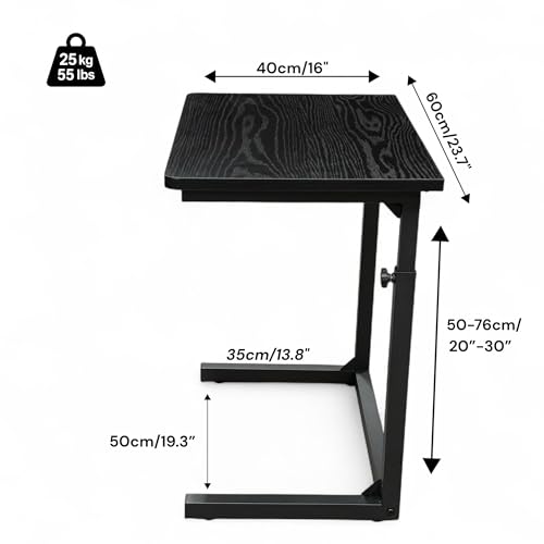 Height Adjustable C-Shaped Sofa Side Table, Laptop Table for Couch & Bed, Black - color: Black