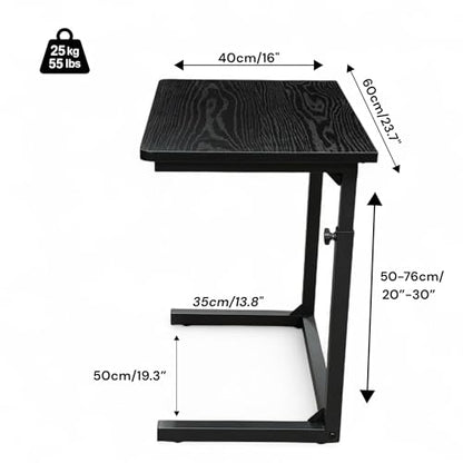 Height Adjustable C-Shaped Sofa Side Table, Laptop Table for Couch & Bed, Black - color: Black