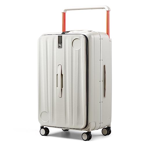 Hanke Multifunctional 26 Inch Checked Luggage Hard Shell Suitcases with Wheels Travel Trunk Style Luggage Large Rolling Suitcase for Women Men(Ivory White) - color: Ivory White, size: Multifunctional Checked 26 Inch