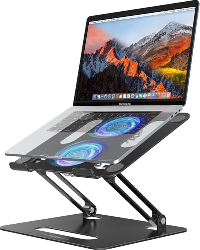 YICOSUN Adjustable Laptop Cooling Stand with 2 Quiet Fans & RGB Lighting, Aluminum Alloy & Foldable Ergonomic Design for MacBook, Lenovo, ASUS, Dell 10-16 Inch, Perfect for Gaming, DJ, Office - Black - color: Black