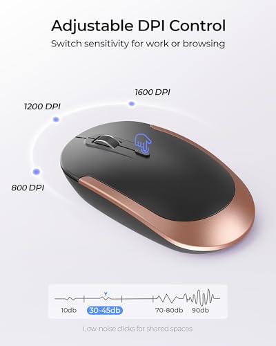 seenda Rechargeable Wireless Keyboard and Mouse Combo, Rose Gold & Black | Quiet, slim full-size keyboard with numpad, 2.4GHz USB receiver, USB-C charging, 3-level DPI mouse for Windows PCs/laptops - color: Rose Gold & Black