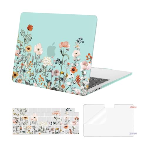 MOSISO Compatible with MacBook Air 13 inch Case M5 2026 M4 2025 M3 M2 2024-2022 A3449 A3240 A3113 A2681, Plastic Garden Flowers Hard Shell&Keyboard Cover&Screen Film for MacBook Air 13.6, Green - color: Green