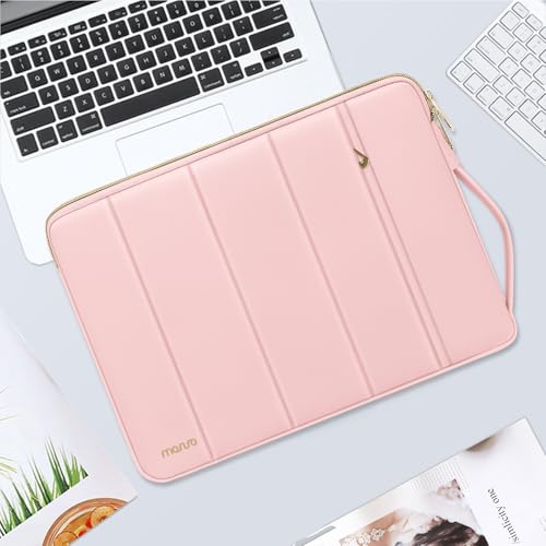 MOSISO 13-14 inch Laptop Case, 13.3 inch Puffy Laptop Sleeve Compatible with MacBook Air 13.6 M5 M4 M3 M2 M1/Neo/Pro 13/14,HP Dell ASUS Lenovo, Rectangle Vertical Bag with Small Case&Side Handle, Pink - color: Pink