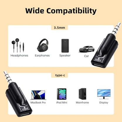 Poyiccot USB C to 3.5mm AUX Adapter 1-Pack, USB Type C Female to 3.5mm Male Aux Adapter, HiFi Audio Headphone Jack Res16bit/48kHz DAC Stereo Plug for iPhone 15, MacBook, Car Headphone, Black - style: 1 Pack Male to Female Black