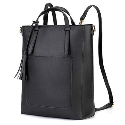 ECOSUSI Tote Bag Convertible Backpack for Women Vegan Leather Handbag Multifuction Shoulder Bag - color: Black