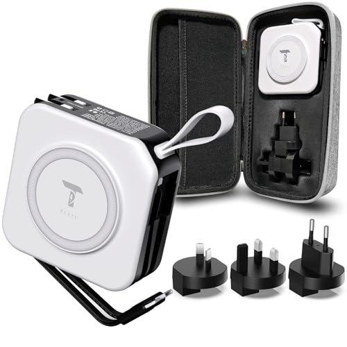 Powerpack Universal 5 in 1 Travel Power Bank - for Magsafe Battery Pack,10000mAh Power Bank with Built in Cable - Wireless Portable Charger for iPhone 15/15 Pro/ProMax, iPhone 14/13/12 Series - color: White