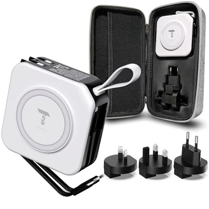 Powerpack Universal 5 in 1 Travel Power Bank - for Magsafe Battery Pack,10000mAh Power Bank with Built in Cable - Wireless Portable Charger for iPhone 15/15 Pro/ProMax, iPhone 14/13/12 Series - color: White
