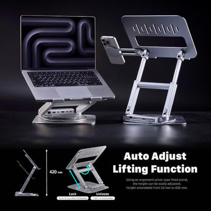 ADAM ELEMENTS Hub Stand Ultra - 6-in-1 Magnetic Detachable USB-C Hub & Ergonomic Laptop Stand, Foldable 4K HDMI Docking Station for MacBook Pro/Air M4 M3 M2 M1, iPad & 17" Laptops - color: Silver