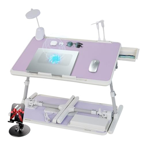 iXTRA Adjustable Laptop Lap Desk with Cooling Fan USB Light for Adults 60x40cm,Purple - color: Purple+holder,60x40cm