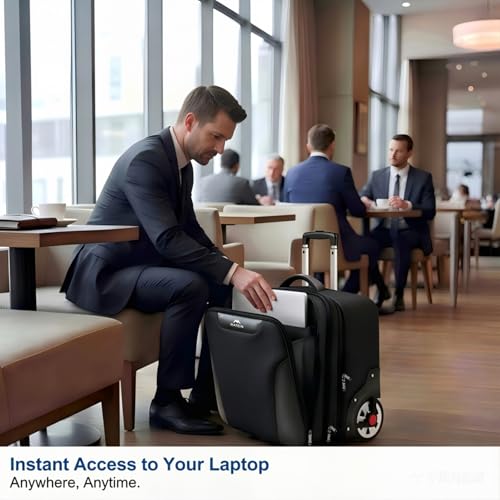 MATEIN Rolling Briefcase for Men, Large Work Rolling Bag with Big Wheels | Rolling Briefcase with Wheels Fits 17.3 Inch Notebook, Teacher Roller Bag Office Luggage Suitcase for Business Travel, Black