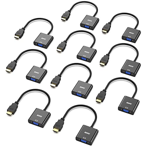 BENFEI HDMI to VGA, 10 Pack, Gold-Plated HDMI to VGA Adapter (Male to Female) for Computer, Desktop, Laptop, PC, Monitor, Projector, HDTV, Chromebook, Raspberry Pi, Roku, Xbox and More - Black - style: 10 Pack