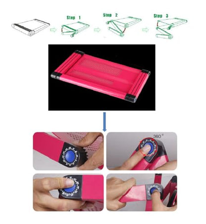 Adjustable Lap Desk Laptop Computer Portable Multifunctional Ergonomic Vented Table Stand Tray Mount Holder(480 * 260mm with Mouse Pad, Pink) - color: Pink, size: 480*260mm with Mouse Pad