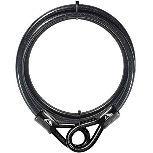 Security Steel Cable - 3/8 inch (10 mm) Thick (4', 7', 15', 20' or 30') Vinyl Coated Braided Steel Cable with Double Sealed Looped Ends for U-Lock, Padlock, Disc Lock (7 FT) - color: 7 FT