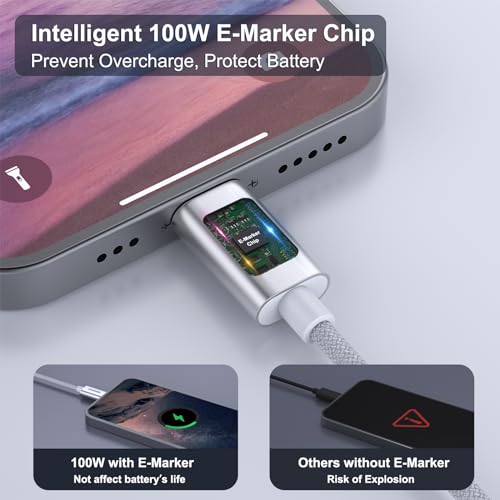BENFEI 100W Silicone USB C Fast Charging Cable(3.3ft), Aluminum Shell, Woven Design for iPhone 15/15Pro/15Plus/15ProMax MacBook Pro/iPad Pro/Air 4,Samsung Galaxy S23+/S23 - color: Silver, size: 3 Feet