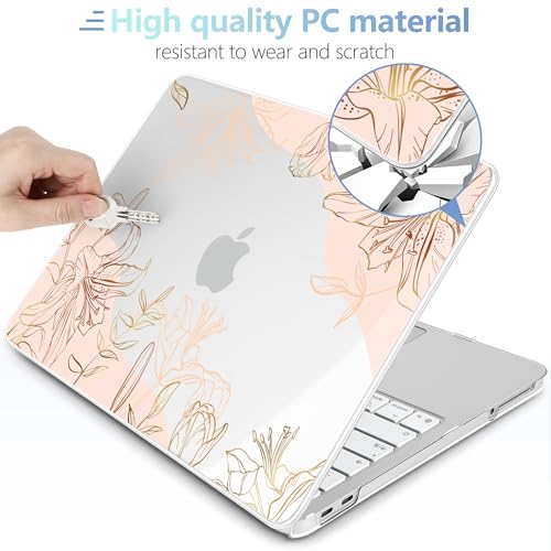MEEgoodo 4-in-1 Printed Case for MacBook Neo 13 inch 2026 Release Model A3404, Laptop Hard Shell Cases with Keyboard Skin & Screen Protector & Webcam Covers, Gold Flowers Lilies - color: Gold Flowers Lilies