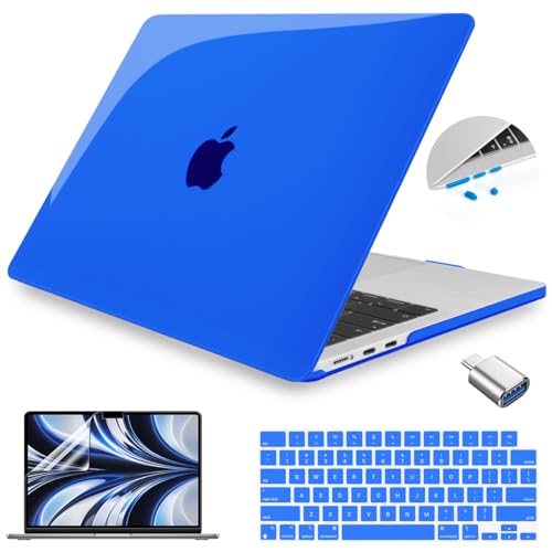 Teryeefi MacBook Air 13.6 Inch Case 2022 202 2024 2025 2026 Model: A2681 M2/A3113 M3/A3240 M4 /A3449 M5, Hard Shell Cover with Laptop Stickers & Keyboard Cover & USB 3.0 Adapter, Crystal Deep Blue - color: Crystal Deep Blue