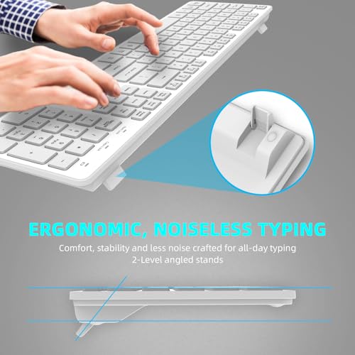 Slim Wireless Keyboard for Mac and Windows, Ultra Quiet Low-Profile Flat Key Board with Full-Size Keys, 2.4GHz Wire Less for PC, Mac, Windows 11/10/8/7 White - size: Full Size
