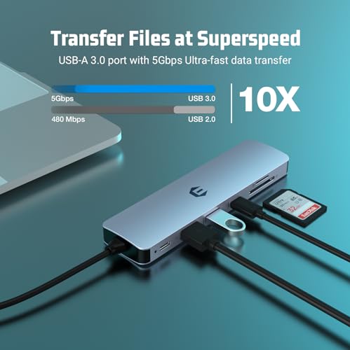 USB C HUB, 7 in 1 Hub Adapter, HDMI Output, 100W Power Delivery, USB C 3.0, Two USB 3.0 Ports, SD/TF Card Reader, Perfect for USB C Laptops Dell XPS/HP/Surface and Other Type