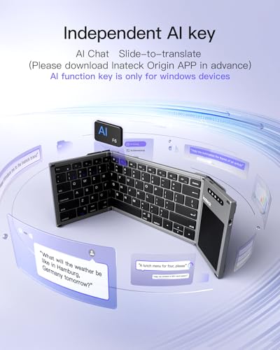 Inateck Foldable Mini Keyboard with Trackpad, 3-Device Bluetooth | For iOS/Android/Windows, QWERTY Layout, Ultra-Portable, Pocket-Sized, KB06101
