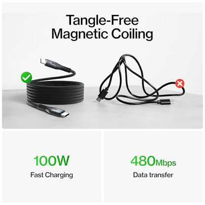 Statik MagStack Pro USB C to USB C Coiling Magnetic Charging Cable,100W | Nylon Braided Tangle-Free Design, Magnetic Coiling, Data Transfer, Compatible with iPhone & Android, 3FT Black, 5 Pack - color: Black, size: 3ft (5 Pack), style: USB-C to USB-C