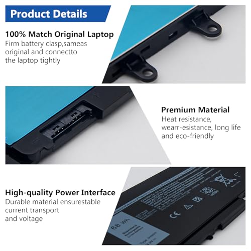 DJW 3HWPP Battery Replacement for Dell Latitude 5501 5411 5401 5410 5510 5511, 17 7500 7506 2-in-1 Black, Precision 3551 3541 Inspiron 7706 2-in-1, 10X1J N2NLL 1VY7F 451-BCMN - size: 3HWPP