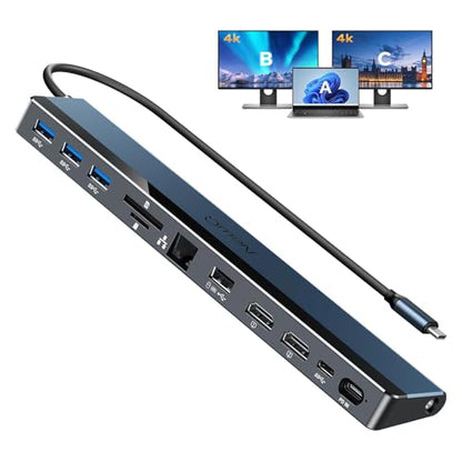 NewQ USB C Docking Station with Dual HDMI 4K, 100W PD-in, 12-in-1 Laptop Dock for Windows, MacBook, Chromebook - style: without charger
