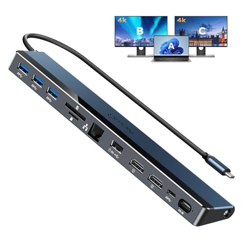 NewQ USB C Docking Station with Dual HDMI 4K, 100W PD-in, 12-in-1 Laptop Dock for Windows, MacBook, Chromebook - style: without charger