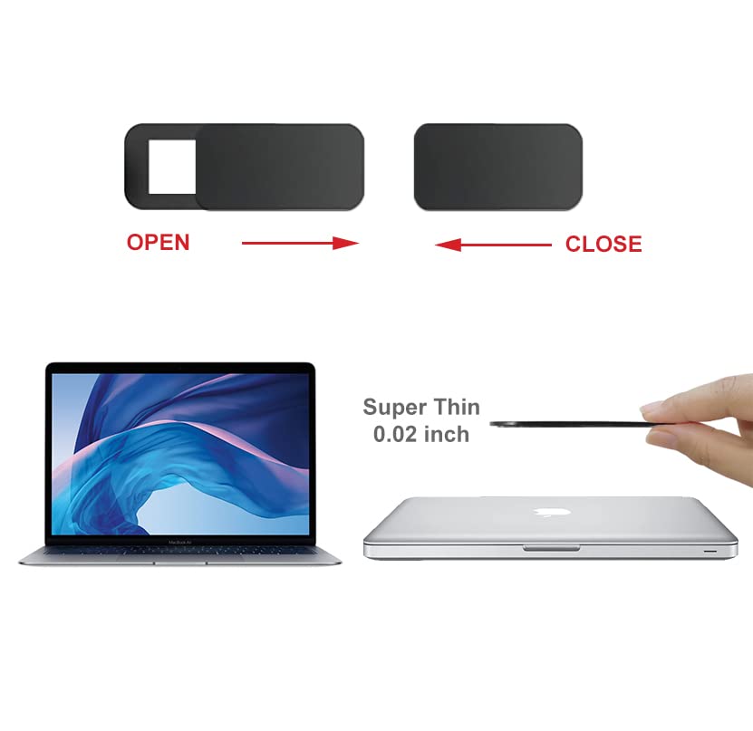 WIRESTER Set of 3 Camera Cover Slide, Plastic Webcam Privacy Cover for Laptop, MacBook, PC, Computer, Cell Phone and More Accessories - Black