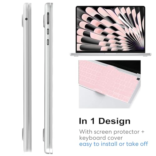 AKIT Compatible with MacBook Air 15 inch Case 2026 2025-2023 M5 M4 M3 M2 A3448 A3241 A3114 A2941, Slim Matte Hard Shell Laptop Case+Screen Protector+Keyboard Cover for MacBook Air 15 inch, Chalk Pink - color: Chalk Pink