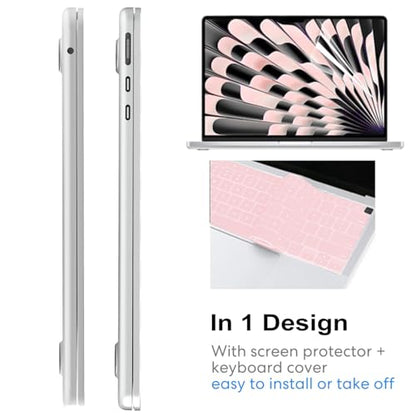AKIT Compatible with MacBook Air 15 inch Case 2026 2025-2023 M5 M4 M3 M2 A3448 A3241 A3114 A2941, Slim Matte Hard Shell Laptop Case+Screen Protector+Keyboard Cover for MacBook Air 15 inch, Chalk Pink - color: Chalk Pink
