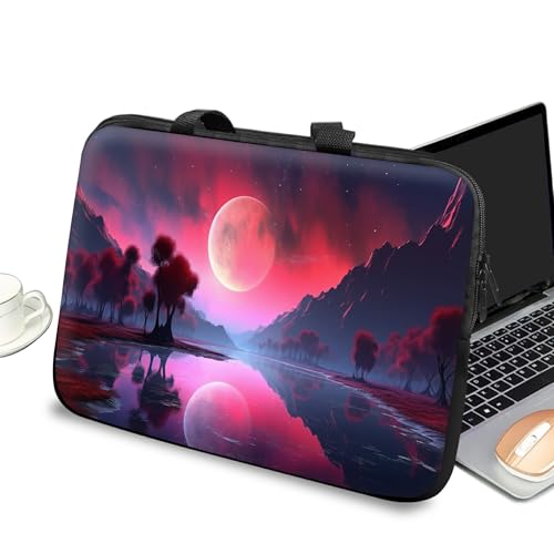 Universal Laptop Case Sleeve 10 inch with Handle and Zipper, Kids Tablet Carrying Case Messenger Bag Portable Tote Bag for 7-10 inch iPad/Notebook/eBook/Readers, Purple Pink Landscape Moon - color: Purple Pink Landscape Moon, size: 10 inch