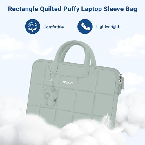 MOSISO Laptop Case 13.3 inch,13-13.3 inch Puffy Laptop Sleeve Compatible with MacBook Neo 13/Air 13 13.6/Pro/Pro 14,HP Dell ASUS Lenovo,Rectangle Quilted Bag with Handle&Flower Pendant, Antique Green - color: Antique Green, size: 13.3 inch