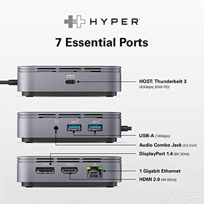 HyperDrive USB-C & Thunderbolt 4 Dual Monitor Dock - 4K60Hz HDMI Thunderbolt Docking Station -7-in-1 Dock - Slim, Portable, Powerful - style: 7-in-1