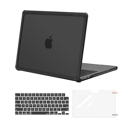 MOSISO Compatible with MacBook Air 13 inch Case M5 2026 M4 M3 M2 2025-2022 | A3449 A3240 A3113 A2681, 3 in 1 Kit Crack-Resistant Heavy Duty Protective Hard Shell Case Cover with TPU Bumper, Black - color: Black