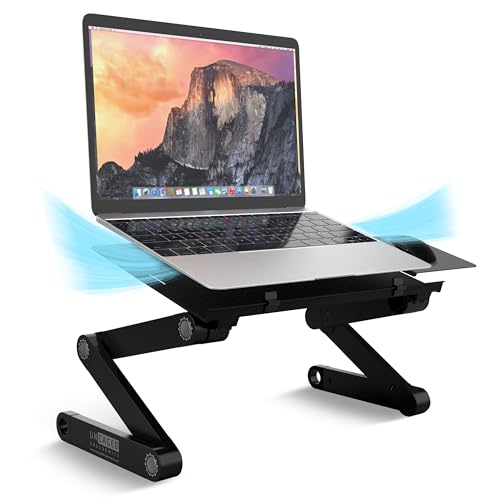 WorkEZ Adjustable Laptop Stand for Desk, Portable Laptop Stand Adjustable Height, Foldable Cooling Computer Holder Riser for Desk, Black - color: Standard-Black