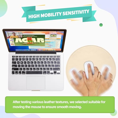 Mouse Pad，Round Mouse Pad，PU Mouse Pad，Leather Mouse Pad with Stitched Edge Micro-Fiber Base with Non-Slip Waterproof，Mouse Pad for Computers，Laptop，9 x 9 Inch (Milky White) - color: Milky White, size: 9L x 9W inches