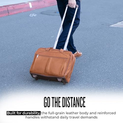 Solo New York Leather Rolling Case with Wheels - Roller Laptop Bag, Wheeled Briefcase for Women & Men, Carry On Size for Travel, Fits 15.6" Computer - Walker, Tan