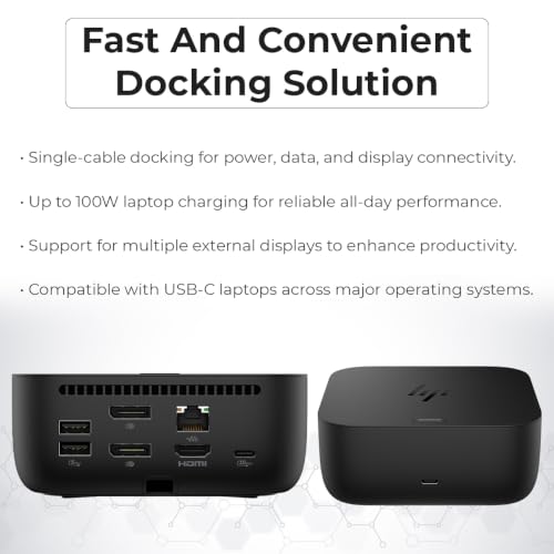 HP USB-C 100W G6 Dock with 100W Power Delivery, 120Hz + ANYHDD Cloth, USB C, HDMI, DisplayPort Cables Included