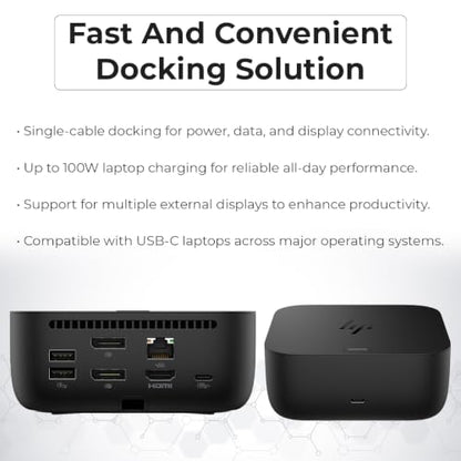 HP USB-C 100W G6 Dock with 100W Power Delivery, 120Hz + ANYHDD Cloth, USB C, HDMI, DisplayPort Cables Included