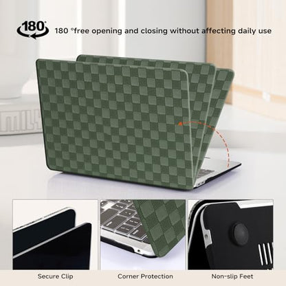 Checkered Print for MacBook Pro 13 inch Case M2 2026-2016 A2338 M1 A2251 A2289 A2159 A1989 A1708 A1706,Checkered Textured Cream Leather Hardshell Case&Keyboard Cover,Checkereboard Emerald Green - color: Checkerboard Emerald Green, size: 2016-2026 Macbook