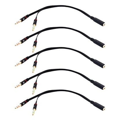 5 Pack Headphone Splitter, 3.5mm Female to 2 Dual Male Headset Adapter, Gold-Plated Mic Audio Y Splitter Cable for Smartphone PC Laptop Gaming Headset