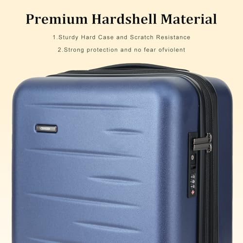 CENSIEN 16 Inch Underseat Carry On Luggage Airline Approved, Expandable Lightweight ABS+PC Hard Shell Suitcases with 360° Spinner Wheels, TSA Lock, YKK Zipper, for Business Weekender (Blue, 1 PC) - color: Navy Blue, size: Underseat - 16 Inch - EXT