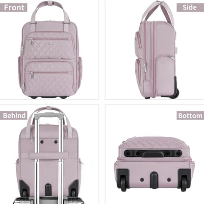Underseat Carry On Luggage with Wheels, 17 inch Lightweight Overnight Soft Sided Personal Luggage Bag Carry-On Suitcase for Short Trip Travel Business, Pink - color: Purple Pink