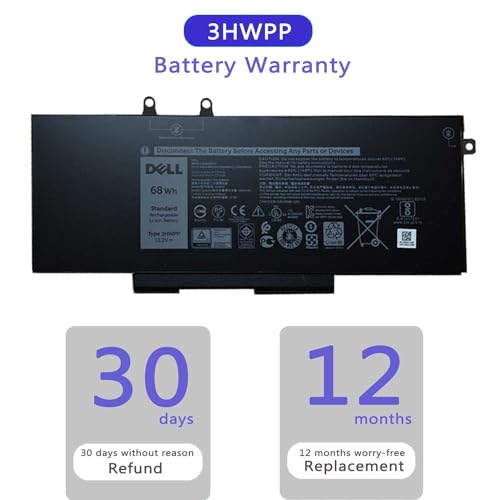 DELL 3HWPP Battery for Dell Latitude 5401 5410 5411 5501 5510 5511 Precision 3541 3551 Inspiron 7706 2-in-1 Inspiron 7500 2-in-1 Inspiron 7506 2-in-1 Black 03HWPP 10X1J N2NLL 1VY7F 451-BCMN 15.2V 68Wh