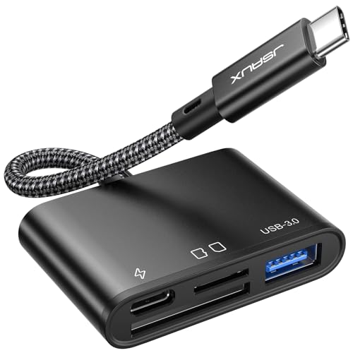 JSAUX 4-in-1 USB C SD Card Reader Black | USB C Micro SD Card Reader with (USB 3.0 & Charging) Port Compatible with iPhone 16 Pro Max, Android, Mac, iPad Pro, Camera- - color: Black, size: 4-in-1