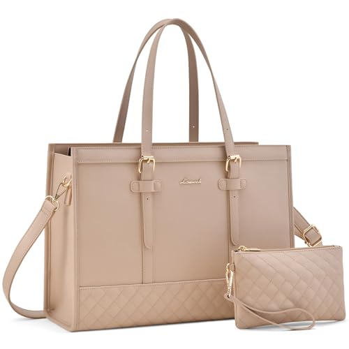 LOVEVOOK Laptop Bag for Women,15.6 inch Laptop Tote Bag Waterproof PU Leather Computer Bag Work Bags for Business Office, Large Capacity Laptop Purse Professional Work Tote Black - color: Flesh Apricot, size: 15.6 inch