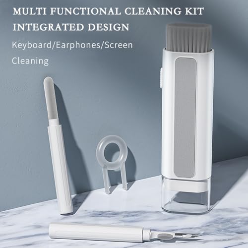 6-in-1 Keyboard Cleaner Kit Laptop Portable Cleaning Pen with Brush, Key Puller Compatible with ipad, iPod, Earbuds, Earphone, Keyboard,Phone, Screen (White) - color: White